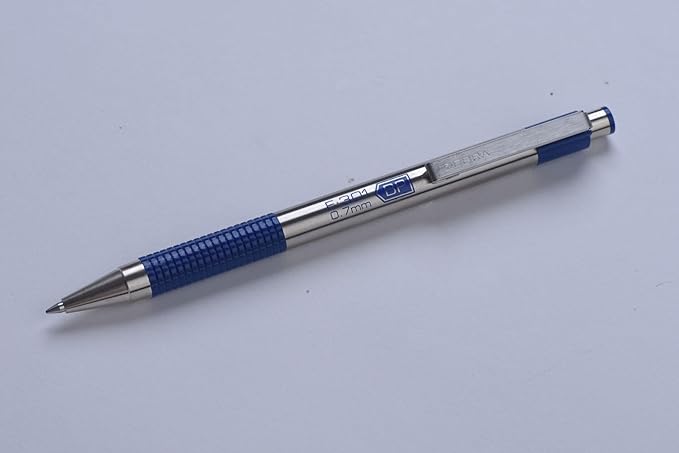 Zebra Pen F-301 Ballpoint Blue Ink Fine Point 0.7mm Stainless Steel Retractable Pen, 6-Pack + Bonus Mildliner Highlighter – Easy-Glide Ink, Non-Slip Grip, Professional Design, Ideal for Office (27193)