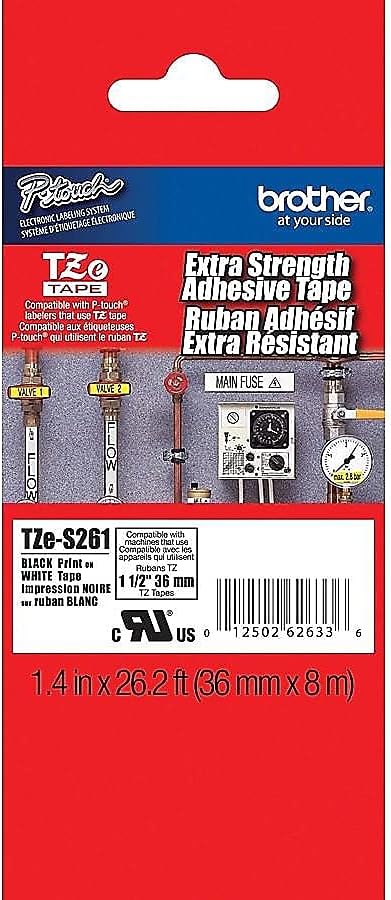 Brother Laminated Extra-Strength Black on White 1 1/2 Inch Tape in Retail Packaging (TZeS261)
