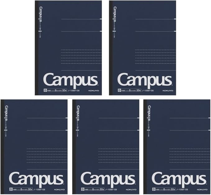 KOKUYO Campus Pre-Dotted Notebook, A5-dotted 6 mm Rule - 30 Lines X 50 Sheets - 100 Pages, Pack of 5 Dark Blue