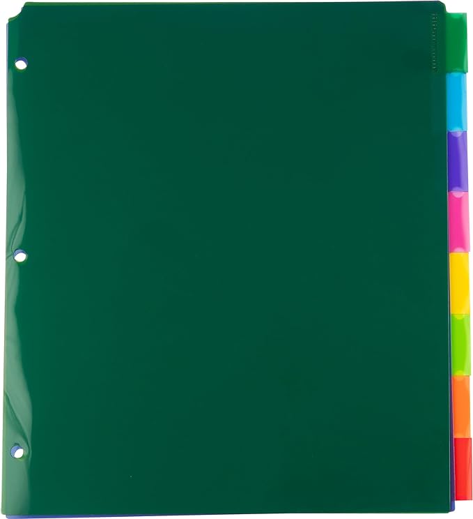 JAM PAPER Plastic Index Tab Dividers - 8-Tab - 9 3/4 x 11 1/2 - Multicolor - 2 Sets of 8 Tabs/Pack