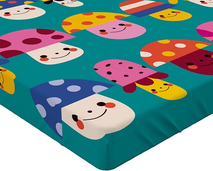Ambesonne Mushroom 2 Pack Fitted Sheet, Shapes and Dots, Bed Cover All-Round Elastic Deep Pockets 2 Pieces, Package Contains 2 Full Size Fitted Sheets, Dark Seafoam Multicolor