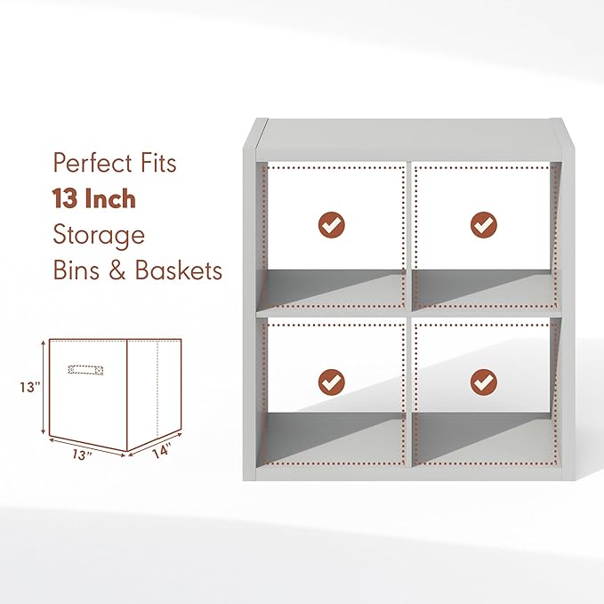 Furinno Cubicle Record Player Stand with Vinyl Storage, 4-Cube 1.2 Extra Thick Vinyl Record Storage, Open Back Media Shelf for CD DVD Blueray Game Disc, for Living Room, Home Office, Light Grey