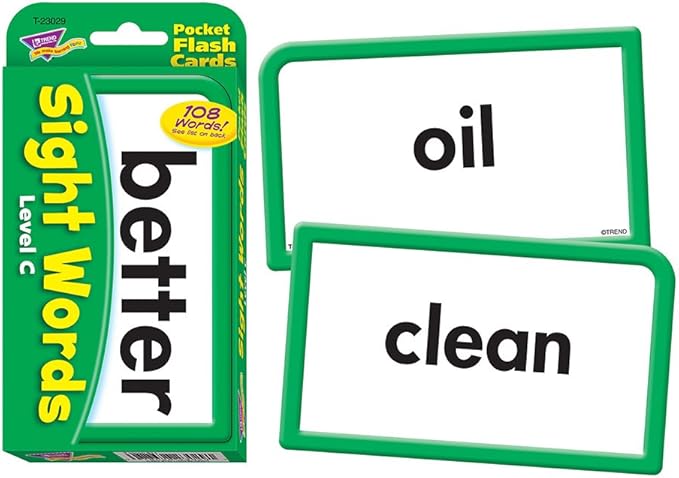 Trend Enterprises: Sight Words Level C Pocket Flash Cards, Great for Skill Building and Test Prep, 56 Two-Sided Cards Included, 108 Commonly-Used Words, for Ages 6 and Up
