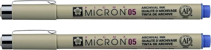 SAKURA PIGMA MICRON 05 FINELINER PEN, 0.45MM LINE WIDTH, PACK OF 2 (Blue)
