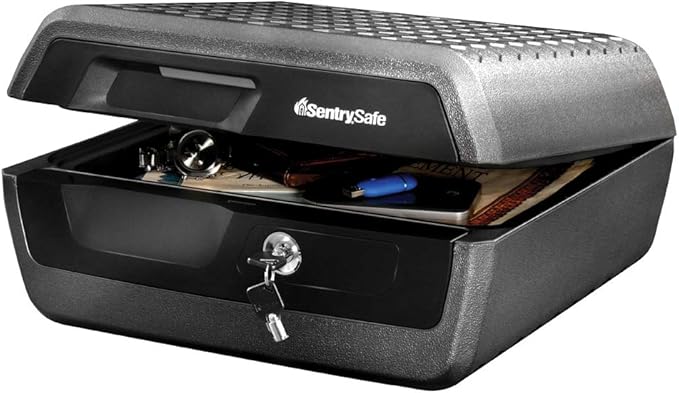 SentrySafe Fireproof and Waterproof Document Safe with Key Lock, Lock Box for Cash, Passport, Jewelry, Exterior: 16.5 in W x 14.8 in D x 7.6 in H, Black, 0.36 Cubic Feet, CHW30220