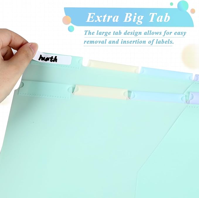 5 Sets 5 Tab Binder Dividers with Pockets for 3 Ring Plastic Binders 8.5 x 11 Inches 3 Hole Punched Page Divider Sturdy Colorful Dividers for Office School Business Home Organizer (Pastel Color)