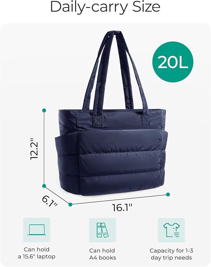 BAGSMART Tote Bag for Women, Lightweight Puffy Tote Bag with Compartments Shoulder Bag Handbag for Travel, Work, Gym | Lightweight, Puffy, Quilted, for Travel, Work