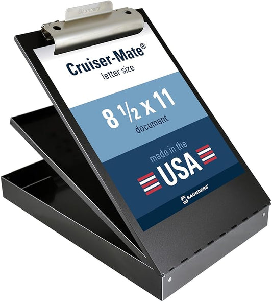 Saunders Metal Clipboard with Storage, Letter Size Heavy Duty Contractor Grade Clipboard, Recycled Aluminum Dual Storage Form Holder with High Capacity Clip, Assembled in USA, Black Cruiser-Mate