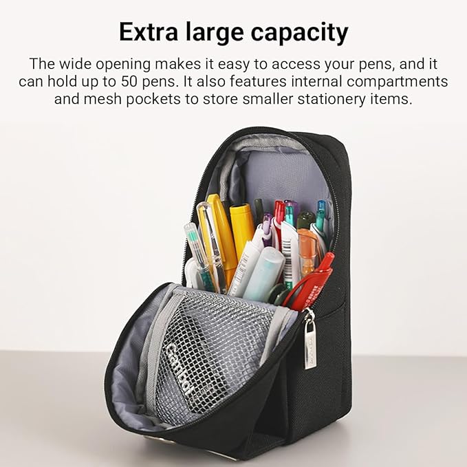 KOKUYO Pencil Case Pouch, Standing Pen Pouch Bag, Foldable Magnetic Stand up Phone Pencil Holder Organizer, Large Capacity Portable Pencil Box for School Office Supplies. (Mag Critz Neo - Grey)