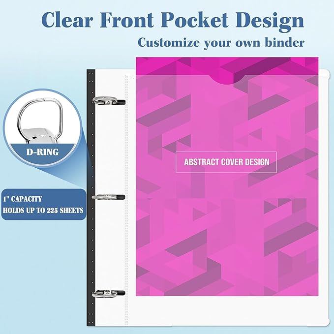 INFUN 1 Inch 3-Ring Telescoping Project Organizer Binder, 13 Pocket, Customizable Front Cover, 5 Color Dividers, Plastic Pocket, 225 Sheet Capacity-White