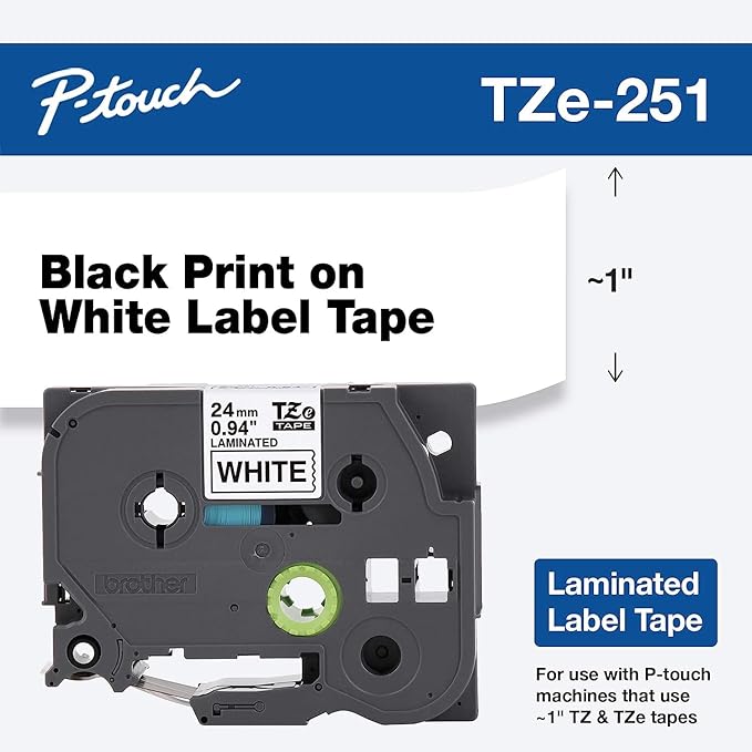 Brother(R) TZe-251 Black-On-White Tape, 1in. x 26.2ft., 239376-2240