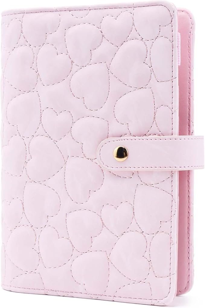 A6 Budget Binder Soft Faux Leather Binders Cover Refillable 6 Rings Loose Leaf Binding Cover for Planner Traveller Journal Accessories Supplies (Snap Pink A6)