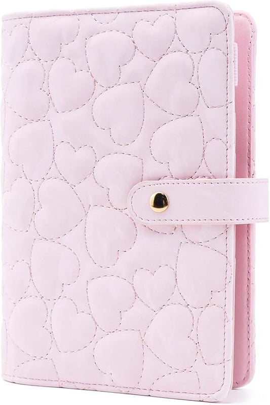 A6 Budget Binder Soft Faux Leather Binders Cover Refillable 6 Rings Loose Leaf Binding Cover for Planner Traveller Journal Accessories Supplies (Snap Pink A6)