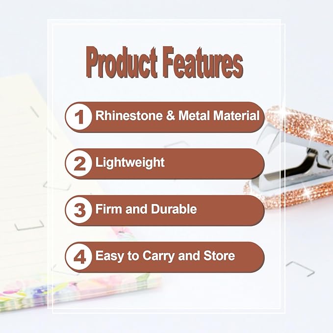 Multibey Rhinestone Staple Remover, Handmade Bling Crystal Cute Staple Remover Tool for Desk, Dazzling Staples Puller Tool Mini Office Supplies & Desk Accessories for Women Office (Champagne Gold