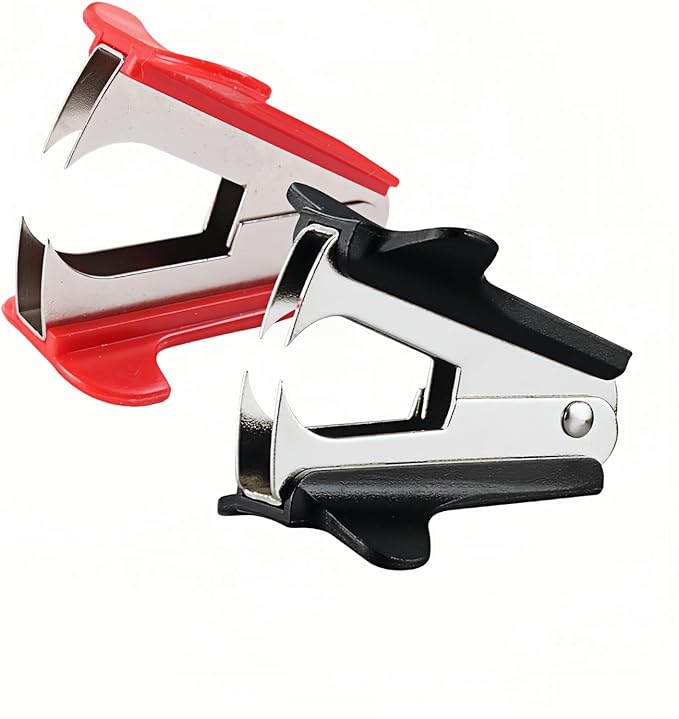 Staple Remover 2 Pack - Heavy Duty No Rip Design with Steel Teeth | Red & Black Set for Office, School, Bulletin Boards | Smooth Grip Puller