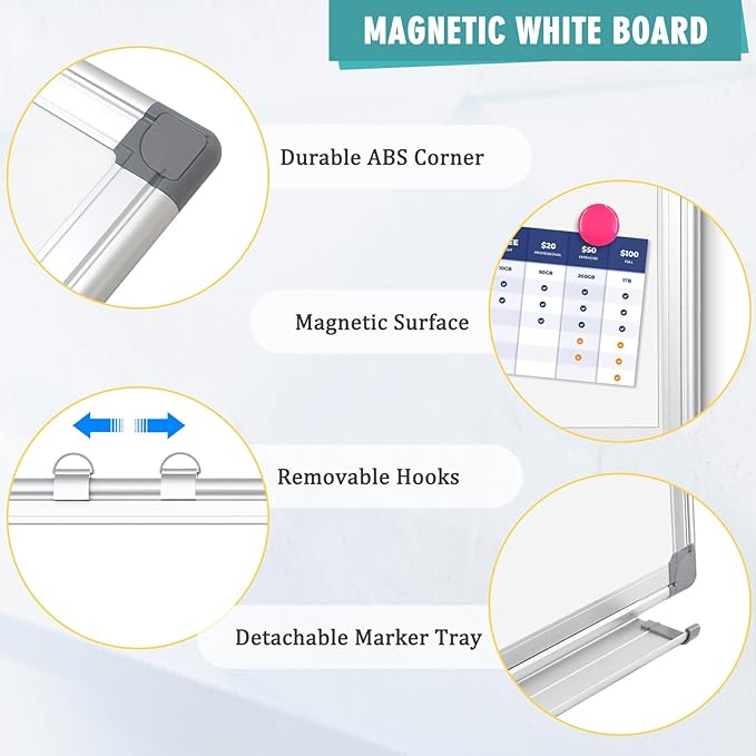 Dry Erase Board White Board, 16'' x 12'' Double-Sided Magnetic Whiteboard for Wall, Hanging Mounted Whiteboard Silver Aluminium Frame for Home, School, Office, Kitchen