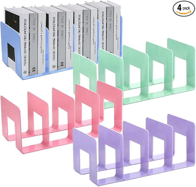 4Pcs Acrylic Desk File Sorter, Desktop File Organizer, 4 Sections Clutch Divider File Folder Rack, Purse Handbag Organizer Letter Notebook Folder, Office Supplies Stand (4 Colors)