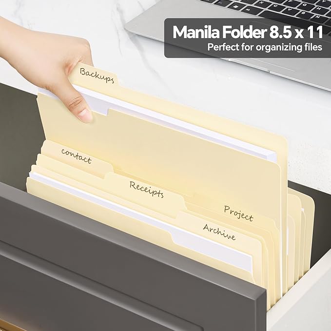 File Folders,50 Pack Manilla Folders 8.5x11,1/3 Cut Tabs Manila File Folders Letter Size for Easy Labeling and Organization,Vanilla Folders Great for Documents Home School Classroom Office Supplies