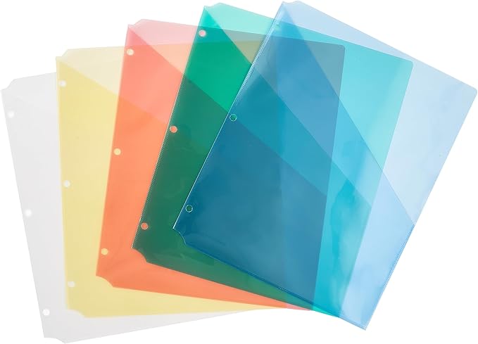 Avery Binder Pockets for 3 Ring Binders, Assorted Colors, Fits 8.5" x 11" Documents, Acid-Free and Archival-Safe, 5 Folders Total (75254)