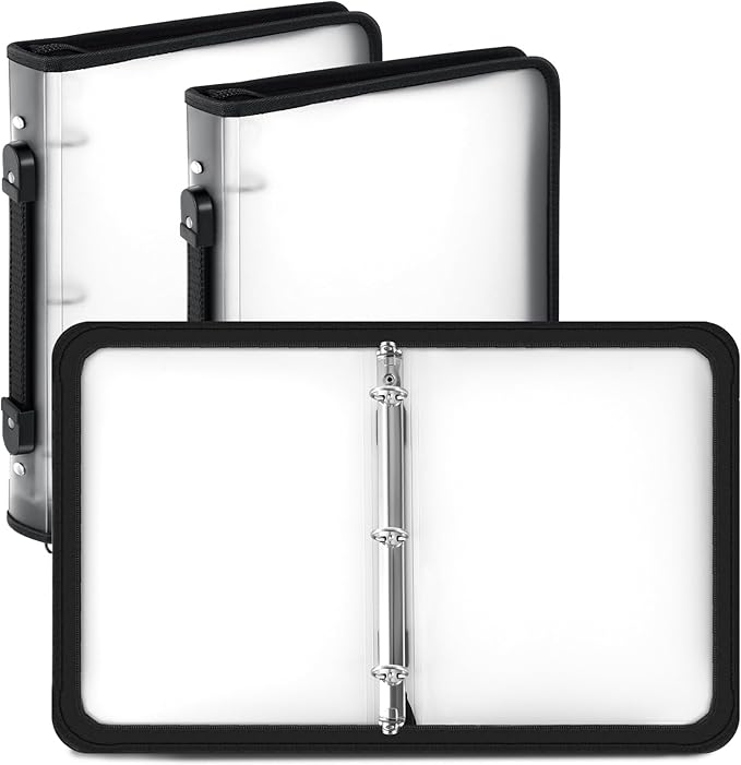 Teling 2 Pcs Plastic Zipper Binders with 3 Ring Zipper Binder, Refillable File Organizer Planner for Projects, Assignments, Memos, School Work (2 Inch,White)