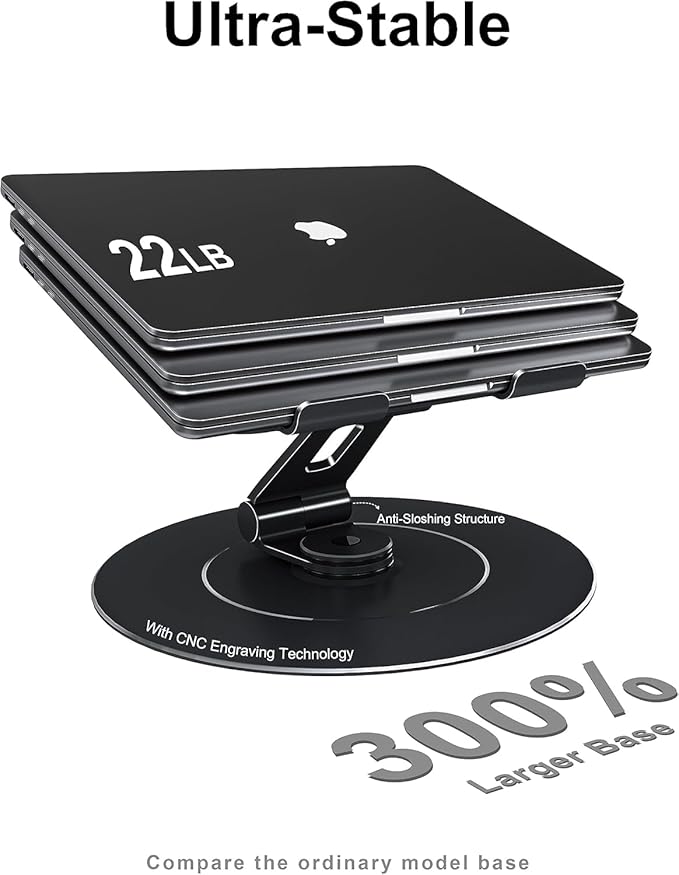 Adjustable 10-17.3" Laptop Stand for Desk with Larger Base & Phone Holder, Aluminum Desktop Organizer for Laptops, Ergonomic Laptop Riser Fits MacBook, HP, Dell, All Laptops