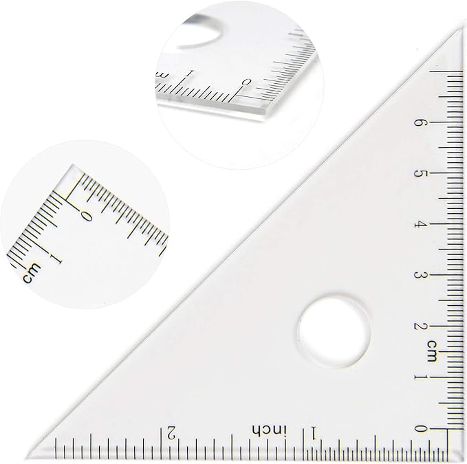 Coopay 4 Pieces Math Geometry Tool Set Includes Plastic Clear Ruler, Protractor, Triangle for School Office Home Supplies (6 inch)