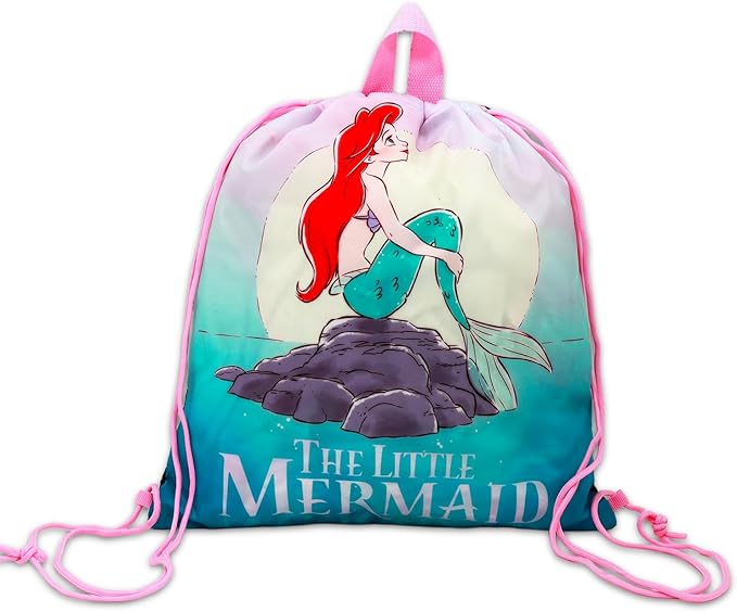 Disney The Little Mermaid Backpack and Lunch Box - Bundle with 16" Ariel Backpack, Lunch Bag, Pencil Holder, Water Bottle, Stickers, More | Little Mermaid School Bag for Girls Set