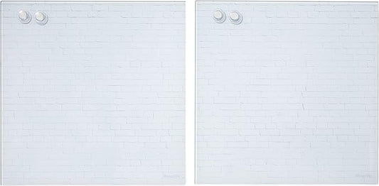 ECR4Kids MessageStor Magnetic Dry-Erase Glass Board with Magnets, 17.5in x 17.5in, Wall-Mounted Whiteboard, White Brick, 2-Pack