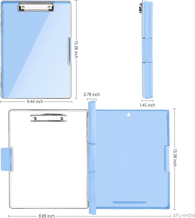 SFLHHDM Clipboard with Storage,Heavy Duty Clip Boards 8.5x11 with 2 Storage Case,Clear Visible Panel Storage Clipboards,Side Opening Nursing Clipboard Folder for Office Supplies-Aqua Blue