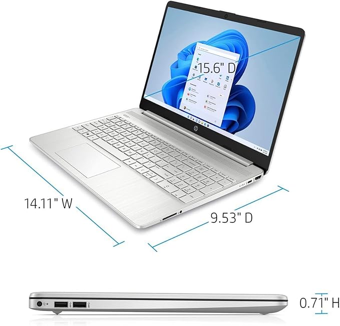 HP Notebook Laptop, 15.6" HD Touchscreen, Intel Core i3-1115G4 Processor, 12GB RAM, 256GB PCIe SSD, Webcam, Type-C, HDMI, SD Card Reader, Wi-Fi, Windows 11 Home, Silver