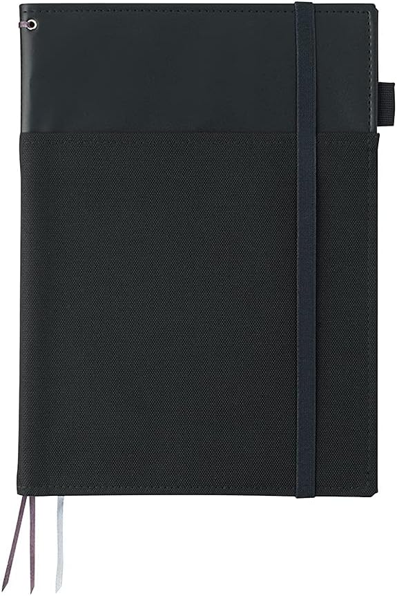 KOKUYO Systemic Synthetic Leather Cover Notebook, with One Semi-B5, B 6mm Ruled, 35 Lines, 40 Sheets, Twin Ring Edge Title Notebook, Black, Japan Import (NO-V683B-D)