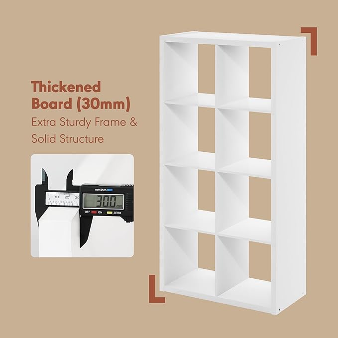 Furinno Cubicle Record Player Stand with Vinyl Storage, 8-Cube 1.2 Extra Thick Vinyl Record Storage, Open Back Media Shelf for CD DVD Blueray Game Disc, for Living Room, Home Office, White