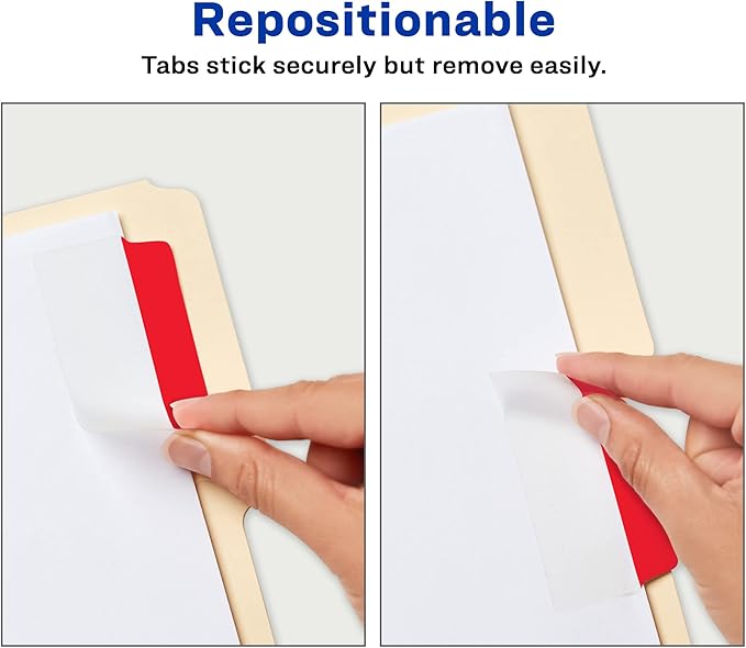 Avery Filing Ultra Tabs, 3" x 1.5", 2-Side Writable, Red/Blue/Green, 24 Repositionable File Tabs (74775)