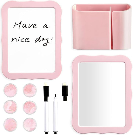 11 Pcs School Lockers Magnetic Decor Pink Locker Accessories Kit with Magnetic Mirror Whiteboard Pen Holder Buckles Lockers Organizer Decorations Locker Essentials for Girls Back to School Supplies