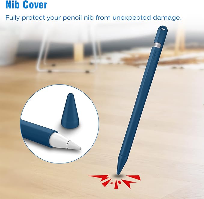 Fintie Silicone Sleeve Compatible with Apple Pencil 1st Generation, Ultra Light Pen Skin Case Cover Soft Protective Pencil Grip Holder with 2 Nib Covers & Cable Adapter Tether, Cyan Blue