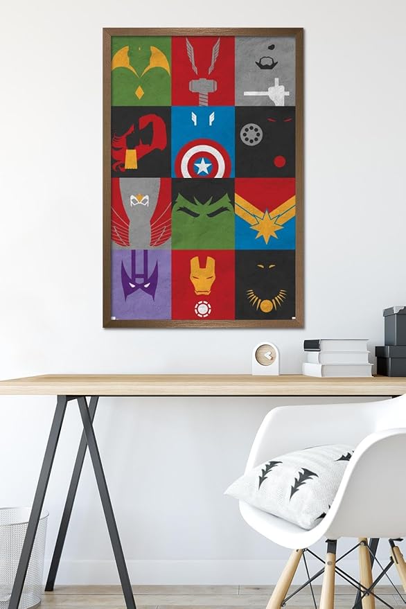 Trends International Marvel Comics - Avengers - Minimalist Grid Wall Poster, 22.375" x 34", Bronze Framed Version