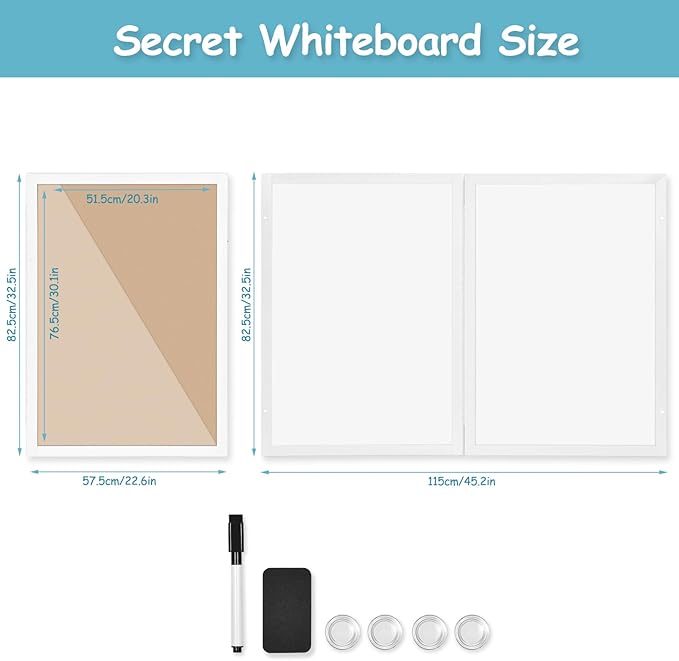 White Hidden Board, Enclosed Whiteboard with Wooden Frame, 20x30in Poster Frame and Functional Whiteboard for Office, Home(Poster Not Included)