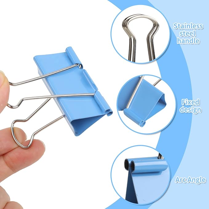 Joyberg 125Pcs Binder Clips Colored, Binder Clips Assorted Sizes, 6 Sizes Binder Paper Clips for Office Supplies/Home/School (Blue, Pink, Yellow, Green)