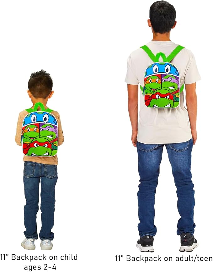 Teenage Mutant Ninja Turtles Mini Backpack with Lunch Box Set - Bundle with 11” TMNT Backpack, Lunch Bag, Stickers, More | TMNT Bag for Toddler Boys