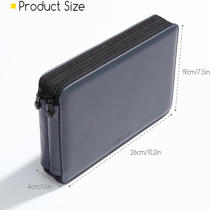 MEEDEN Pencil Marker Organizer Case: Premium PU Leather Zipper Pouch Lined with Silky Velvet - Large Capacity Pen Bag Supplies for Men & Artists – Slate Gray
