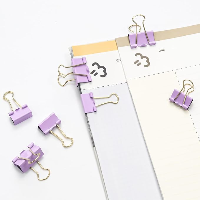 Paper Clips Binder Clips Combo Set, Assorted Size, 155 Pcs, Office Supplies Set for Office, School and Home(Purple)