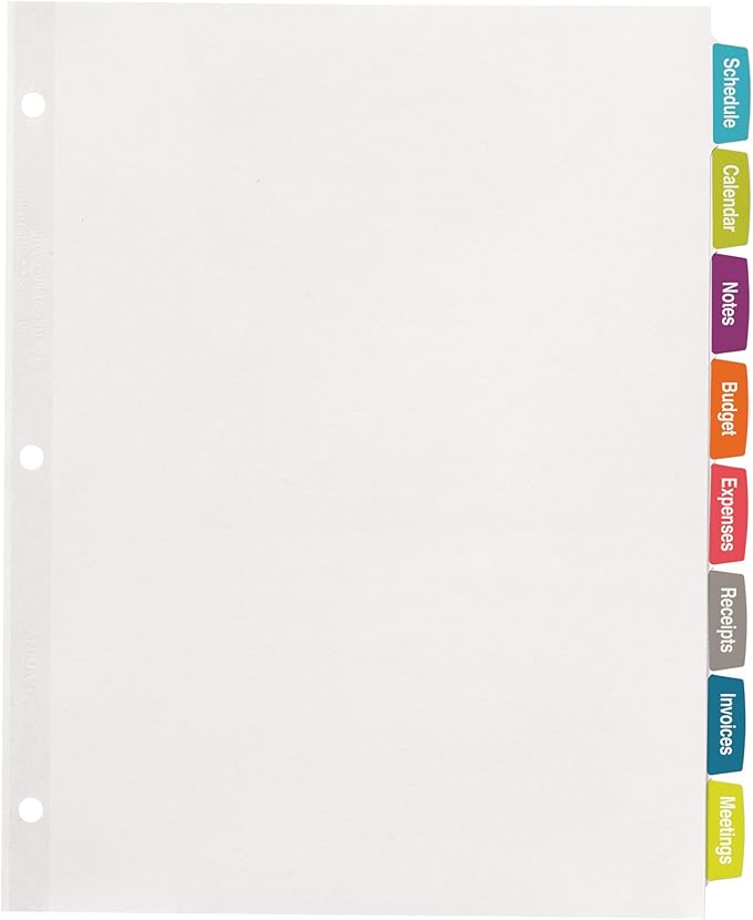 Avery Big Tab Printable White Label Dividers for 3 Ring Binders, 8 Tabs per Set, White, Great for Office Supplies, School Supplies, Organizing, and More (20 Sets of 14435)