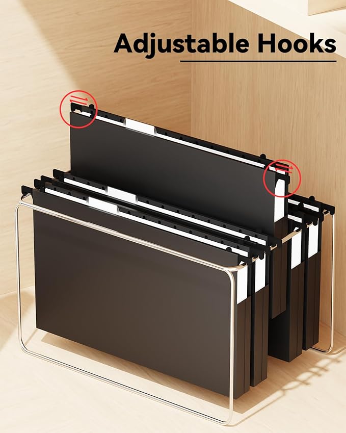 Ansook Plastic Legal Size Hanging File Folders,Reinforced 1" Expansion File Folder,12 Pack Accordion Folders,Heavy Duty File Cabinet Folder with 1/5 Insertable Tabs,Black Hanging Folders for Office