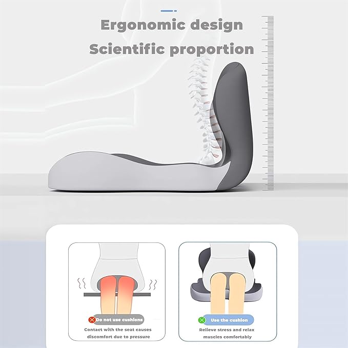 Memory Foam L-Shaped Integrated Seat Cushions for Car Truck Driver Ergonomic L Shape Lumbar Cushion Sciatica Back Pain Relief Office Chair Butt and Back Support Pillow Long Driving Booster Seat (G1)