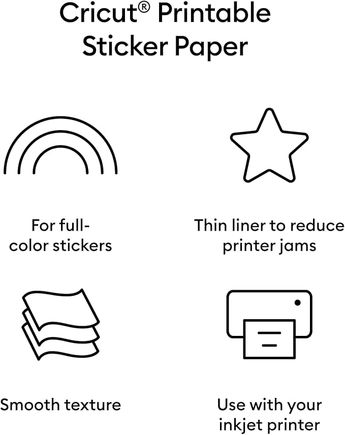 Cricut Printable Sticker Paper for Inkjet Printer - 50 count, US Letter Size (8.5in x 11in) - White - Make Custom Stickers, Personalized Decor, Labels, & More