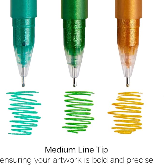 KINGART 24 Gel Pens Set: Glitter, Metallic & Pastel Colors for Adult Coloring Books, Journaling, Scrapbooking & DIY Crafts