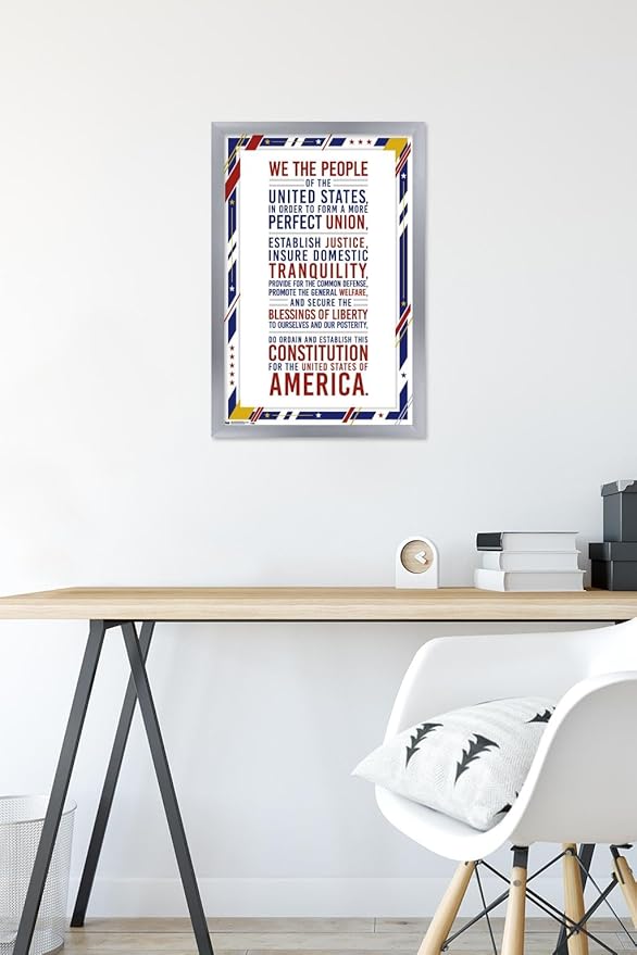 Trends International The United States Of America - Constitution Preamble Wall Poster, 14.725" x 22.375", Silver Framed Version