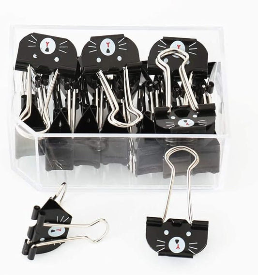 Cute Cat Metal Binder Clips 20Pcs Black Medium Paper Clamps for School Home Desk Organizers Office Supplies