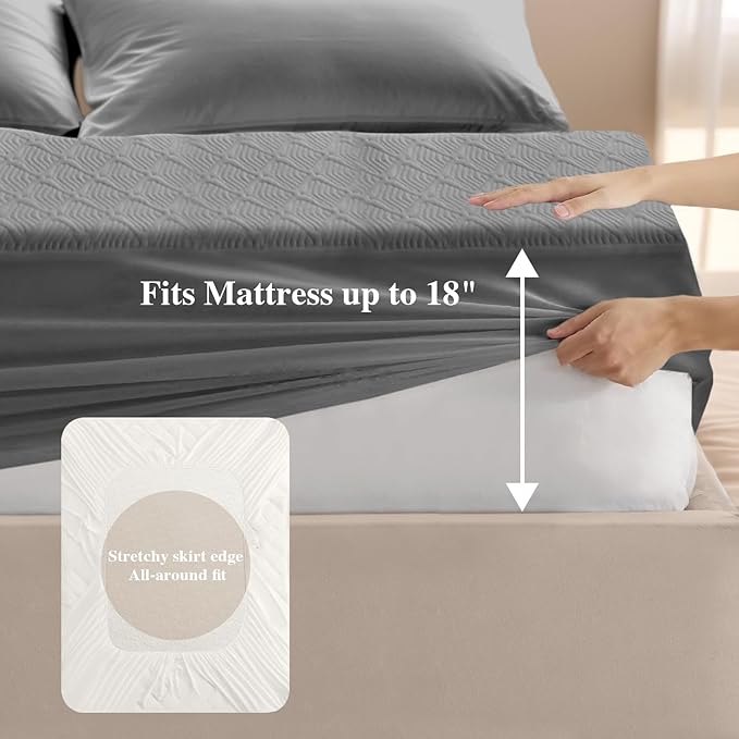Twin Mattress Protector, Waterproof Mattress Pad Washable Rayon Mattress Cover Breathable Noiseless Bed Protector 3D Patterns 5" - 21'' Elastic Fitted Deep Pocket(Dark Grey)
