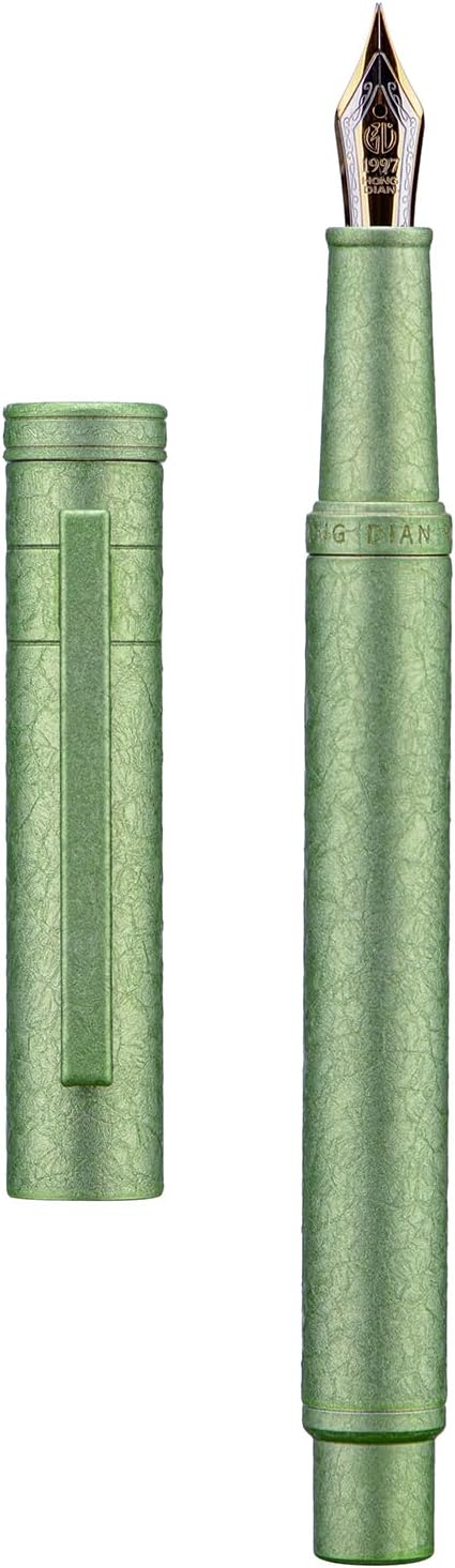 Hongdian 1851 Forest Fountain Pen Applegreen Ice Flowers, Fine Nib Classic Design with Converter and Metal Pen Case